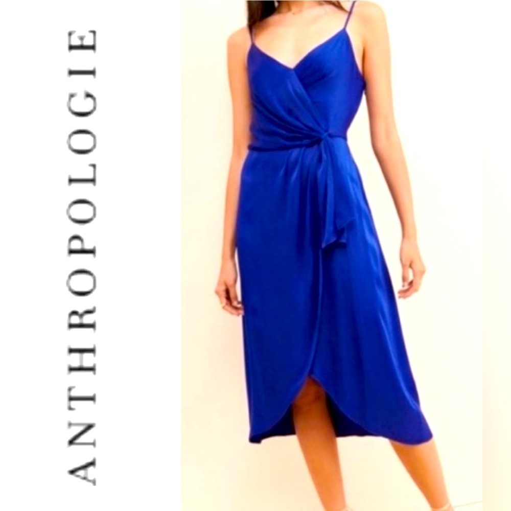 Anthropologie Giverny Midi Slip Dress - blue $138